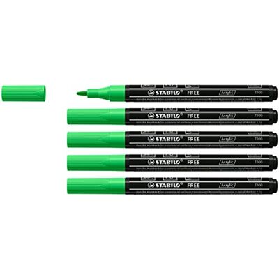 STABILO Akrylmarkör FREE Acrylic T100 set x 5 färgmarkörer fin spets bladgrön STABILO Akrylmarkör FREE Acrylic T100 set x 5 färgmarkörer fin spets bladgrön