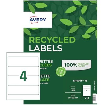 Avery LR7160-15 Återvunna adressetiketter 63 x 38,1 mm 21 etiketter per ark Avery LR7160-15 Återvunna adressetiketter 63 x 38,1 mm 21 etiketter per ark
