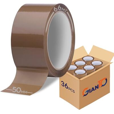 GIANTO 36 rullar självhäftande brun tejp 50 mm x 66 meter akrylrulle för paket, kartonger, förpackning, leverans, hanna, tillverkad i Italien (set 36 st) GIANTO 36 rullar självhäftande brun tejp 50 mm x 66 meter akrylrulle för paket, kartonger, förpackning, leverans, hanna, tillverkad i Italien (set 36 st)