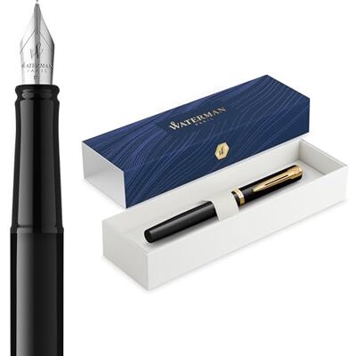 Waterman Impression fyllepenn Medium spets med blått bläckpatron Svart lack med guldbelagda detaljer Presentask Waterman Impression fyllepenn Medium spets med blått bläckpatron Svart lack med guldbelagda detaljer Presentask