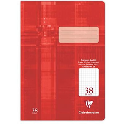Clairefontaine 331038C – förpackning med 25 häftklamrar idealiska för skolan, DIN A4, 16 ark, 90 g, linjerat 38 genomgående rutig med marginal 5 x 5 mm, perforerad, röd, 1-pack Clairefontaine 331038C – förpackning med 25 häftklamrar idealiska för skolan, DIN A4, 16 ark, 90 g, linjerat 38 genomgående rutig med marginal 5 x 5 mm, perforerad, röd, 1-pack