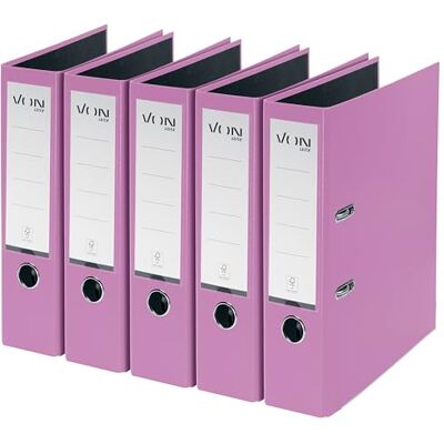 Leitz Von 5-pack mapp A4, kartong med plastomslag, 80 mm ryggbredd, för 600 ark, FSC-certifierad kartong, mapp, för skola, studier och hem, violett, 10551067 Leitz Von 5-pack mapp A4, kartong med plastomslag, 80 mm ryggbredd, för 600 ark, FSC-certifierad kartong, mapp, för skola, studier och hem, violett, 10551067
