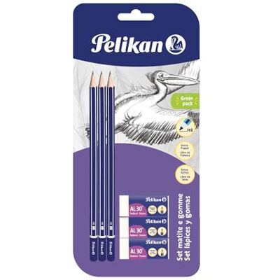 Pelikan 24005807 – set med 3 grafitpennor HB och 3 gummi AL30, skolset, FSC-certifierat trä, skaft med hexagonalt tvärsnitt, okrossbara ledningar Pelikan 24005807 – set med 3 grafitpennor HB och 3 gummi AL30, skolset, FSC-certifierat trä, skaft med hexagonalt tvärsnitt, okrossbara ledningar