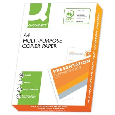 Q-Connect KF10057 Kopieringspapper Skrivarpapper / DIN A4, 75 g/m² / 1 x 500 ark / Kvalitetsklass C / Universalpapper / för hemmakontor och hemmakontor / Multifunktionspapper Q-Connect KF10057 Kopieringspapper Skrivarpapper / DIN A4, 75 g/m² / 1 x 500 ark / Kvalitetsklass C / Universalpapper / för hemmakontor och hemmakontor / Multifunktionspapper
