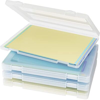 Denkee 4 Pack A4 Paper Organizer Box, Plastic Scrapbook Paper Organizer Containers for Craft and Arts Storage, Portable Board Game Storage for Art Supplies 8.5" x 11" US Letter Denkee 4 Pack A4 Paper Organizer Box, Plastic Scrapbook Paper Organizer Containers for Craft and Arts Storage, Portable Board Game Storage for Art Supplies 8.5" x 11" US Letter