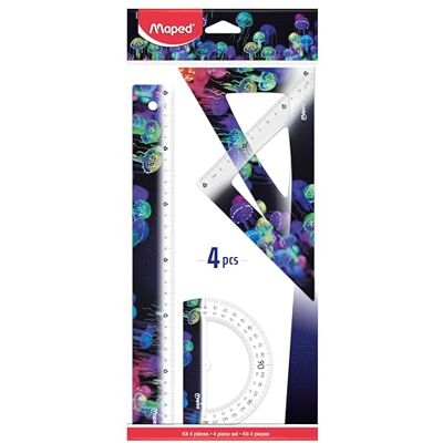 Maped Deepsea Paradise 4 delar ritningssats linjal 30 cm + 60°/21 cm vinkel + 45°/21 cm + gradskiva 180° bas 12 cm Ergonomiska och lätta instrument Maped Deepsea Paradise 4 delar ritningssats linjal 30 cm + 60°/21 cm vinkel + 45°/21 cm + gradskiva 180° bas 12 cm Ergonomiska och lätta instrument