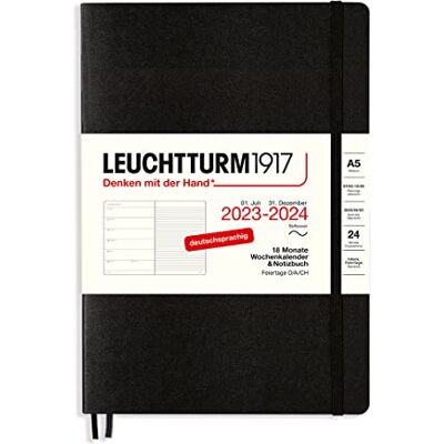 LEUCHTTURM1917 367865 veckokalender och anteckningsbok mjukt skydd medium (A5) 2024, 18 månader, svart, tyska LEUCHTTURM1917 367865 veckokalender och anteckningsbok mjukt skydd medium (A5) 2024, 18 månader, svart, tyska