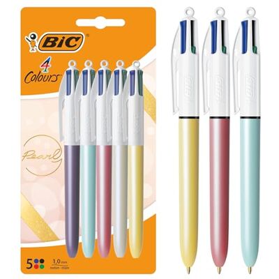 BIC 4 färger Pearl kulspetspenna medium spets (1,0 mm) blandade färger, blister med 5 st BIC 4 färger Pearl kulspetspenna medium spets (1,0 mm) blandade färger, blister med 5 st