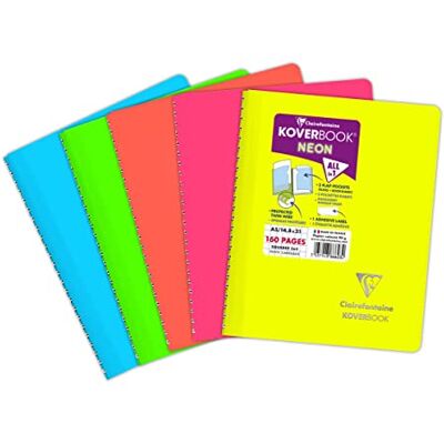 Clairefontaine 366623C Koverbook NEON reliure intégrale enveloppante PP opaque 14,8x21cm 160p 5x5 couleur aléatoire Clairefontaine 366623C Koverbook NEON reliure intégrale enveloppante PP opaque 14,8x21cm 160p 5x5 couleur aléatoire