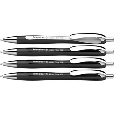 Schneider 132584 Slider Rave XB kulspetspenna (begränsad specialutgåva, 3 x svart, 1 x vit, tillverkad i Tyskland) 4 stycken, skrivfärg: blå Schneider 132584 Slider Rave XB kulspetspenna (begränsad specialutgåva, 3 x svart, 1 x vit, tillverkad i Tyskland) 4 stycken, skrivfärg: blå