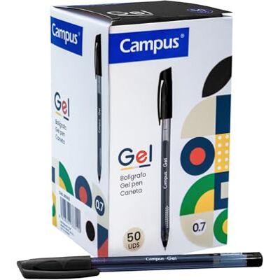 Campus Förpackning med 50 gelpennor, gelpennor med 0,7 mm linje, gelbläck, kulspetspenna med huva för kontor och skolmaterial (svart) Campus Förpackning med 50 gelpennor, gelpennor med 0,7 mm linje, gelbläck, kulspetspenna med huva för kontor och skolmaterial (svart)