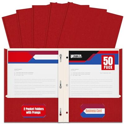 Better Office Products Rött papper 2 fickmappar med spetsar, 50-pack, av , matt textur, brevstorlek pappersmappar, 50-pack, med 3 metallspetsfästklämmor, RÖD Better Office Products Rött papper 2 fickmappar med spetsar, 50-pack, av , matt textur, brevstorlek pappersmappar, 50-pack, med 3 metallspetsfästklämmor, RÖD