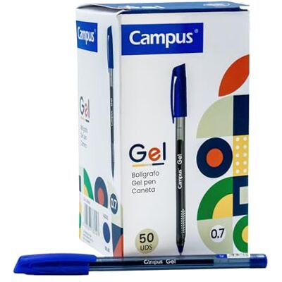 Campus Förpackning med 50 gelpennor, gelpennor med 0,7 mm linje, gelbläck, kulspetspenna med huva för kontor och skolmaterial (blå) Campus Förpackning med 50 gelpennor, gelpennor med 0,7 mm linje, gelbläck, kulspetspenna med huva för kontor och skolmaterial (blå)