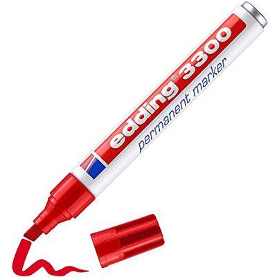 edding 3 300 permanenta markörer – röd – 1 märkpenna – chiselnib 1–5 mm – snabbtorkande permanent markör – vattentät, smudge-proof – för kartong, plast, trä, metall, tyg – märkpennor edding 3 300 permanenta markörer – röd – 1 märkpenna – chiselnib 1–5 mm – snabbtorkande permanent markör – vattentät, smudge-proof – för kartong, plast, trä, metall, tyg – märkpennor