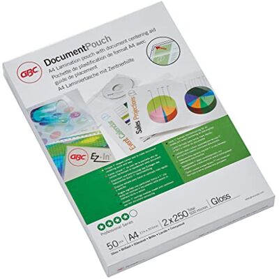 GBC A4 2 x 250 mikron glans lamineringspåsar, förpackning med 50, 3740449 GBC A4 2 x 250 mikron glans lamineringspåsar, förpackning med 50, 3740449