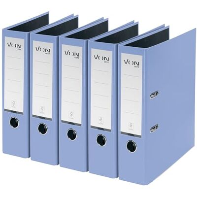 Leitz Von 5-pack mapp A4, kartong med plastomslag, 80 mm ryggbredd, för 600 ark, FSC-certifierad kartong, mapp, för skola, studier och hem, ljusblå, 10551030 Leitz Von 5-pack mapp A4, kartong med plastomslag, 80 mm ryggbredd, för 600 ark, FSC-certifierad kartong, mapp, för skola, studier och hem, ljusblå, 10551030