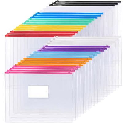 EOOUT 36pcs Plastic Envelopes Poly Zip Envelope Clear Zipper Pouches File Folders, A4, Letter Size, 11 Colors, for School and Office Supplies EOOUT 36pcs Plastic Envelopes Poly Zip Envelope Clear Zipper Pouches File Folders, A4, Letter Size, 11 Colors, for School and Office Supplies