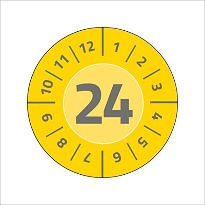 Avery 80 testmärken med årtal 2024 (resistent, mycket självhäftande, Ø 30 mm, testklistermärke, märkbar testförsegling av vinyl självhäftande folie) art. 6944–2024, gul Avery 80 testmärken med årtal 2024 (resistent, mycket självhäftande, Ø 30 mm, testklistermärke, märkbar testförsegling av vinyl självhäftande folie) art. 6944–2024, gul