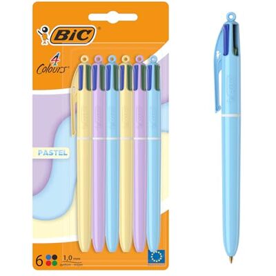 BIC 4 färger kulspetspennor med medium spets, 1,00 mm, pastell – blandade färger, 6-pack BIC 4 färger kulspetspennor med medium spets, 1,00 mm, pastell – blandade färger, 6-pack