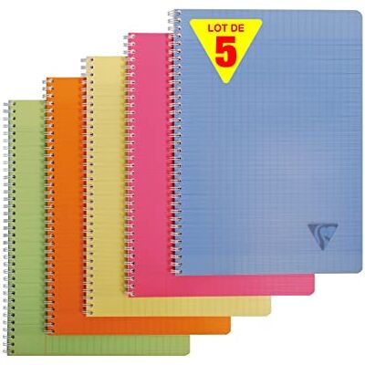 Clairefontaine Ref 328116C Linicolor Wirebound Notebook (90 ark) A4-storlek, 90 gsm borstat Vellumpapper, Polypro fodral, Séyès linjering blandade färger (paket med 5) Clairefontaine Ref 328116C Linicolor Wirebound Notebook (90 ark) A4-storlek, 90 gsm borstat Vellumpapper, Polypro fodral, Séyès linjering blandade färger (paket med 5)