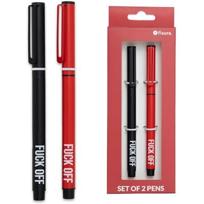 FISURA . Set med 2 roliga svarta kulspetspennor "Back to the Office" metallpennor med svart bläck, fin present för kontor, kontorstillbehör (av) FISURA . Set med 2 roliga svarta kulspetspennor "Back to the Office" metallpennor med svart bläck, fin present för kontor, kontorstillbehör (av)