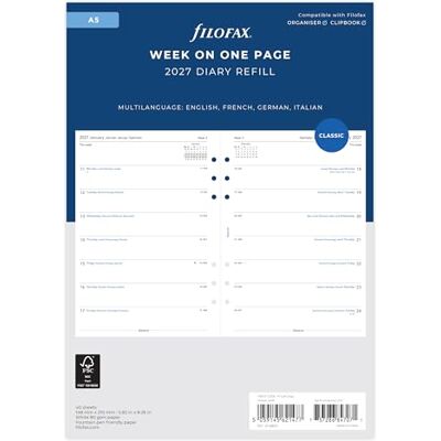 Filofax A5 Vecka per sida 4 språk 2027 dagbok 27-68517 Filofax A5 Vecka per sida 4 språk 2027 dagbok 27-68517
