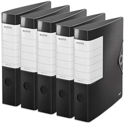 Leitz kvalitetsmapp 180° solid, 5-pack, A4, smal, svart, 6,2 cm ryggbredd, gummibandslås, robust polyfoam, extra bred, utbytbar ryggskylt, 11130095 Leitz kvalitetsmapp 180° solid, 5-pack, A4, smal, svart, 6,2 cm ryggbredd, gummibandslås, robust polyfoam, extra bred, utbytbar ryggskylt, 11130095