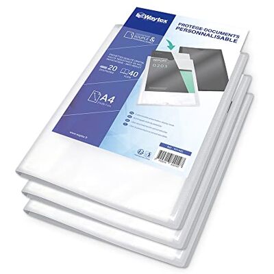 Waytex 931440P anpassningsbart A4-dokumentskydd (set med 3) 40 vyer 20 fickor transparent polypro omslag Waytex 931440P anpassningsbart A4-dokumentskydd (set med 3) 40 vyer 20 fickor transparent polypro omslag