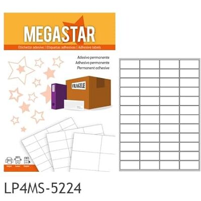 Megastar universaletiketter, 52 x 24 mm, 48 etiketter per blad, 100 ff, laser/bläckstråle Megastar universaletiketter, 52 x 24 mm, 48 etiketter per blad, 100 ff, laser/bläckstråle