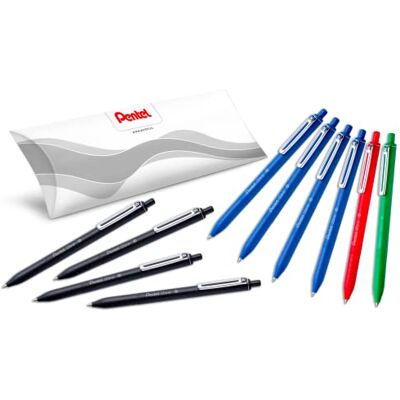 Pentel iZee BX470 Indragbar kulspetspenna med låg viskositet, 1 mm bred spets, förpackning med 10 pennor svart x4, röd x1, blå x4, grön x 1 Pentel iZee BX470 Indragbar kulspetspenna med låg viskositet, 1 mm bred spets, förpackning med 10 pennor svart x4, röd x1, blå x4, grön x 1