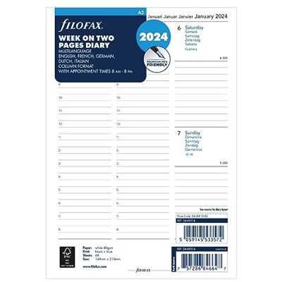 Filofax A5 vecka på två sidor 5 språk möten 2024 dagbok, vit Filofax A5 vecka på två sidor 5 språk möten 2024 dagbok, vit