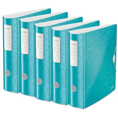 Leitz kvalitetsmapp 180° Active WOW, 5-pack, A4, bred, rundad rygg, 8,2 cm bred, gummibandslås, lätt polyfoam, plastmapp, WOW-serien, isblå, 11060051 Leitz kvalitetsmapp 180° Active WOW, 5-pack, A4, bred, rundad rygg, 8,2 cm bred, gummibandslås, lätt polyfoam, plastmapp, WOW-serien, isblå, 11060051