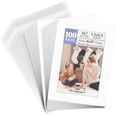ART Paket med 100 5x7 vita bilder mattor med vit kärna bevel cut för 4 x 6 foto + baksida + väskor av ART Paket med 100 5x7 vita bilder mattor med vit kärna bevel cut för 4 x 6 foto + baksida + väskor av