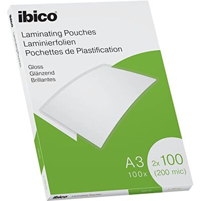 Ibico Lamineringsfickor / Laminat, A3-storlek, Glansig Finish, 200 Mikron, 100-pack, Kristallklara, 627320 Ibico Lamineringsfickor / Laminat, A3-storlek, Glansig Finish, 200 Mikron, 100-pack, Kristallklara, 627320