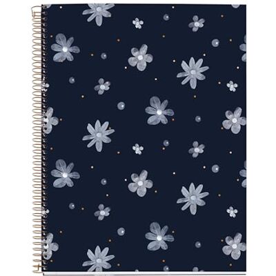 Miquelrius Notebook A4 (210 x 297 mm), Grid 5 mm, 120 ark 70 g/m², Kartongöverdrag med gyllene detaljer, 4 färgade ränder, Spiral koppar, Midnight Secrets Collection, Blå blommor Miquelrius Notebook A4 (210 x 297 mm), Grid 5 mm, 120 ark 70 g/m², Kartongöverdrag med gyllene detaljer, 4 färgade ränder, Spiral koppar, Midnight Secrets Collection, Blå blommor