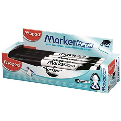 Maped 12 st Marker'Peps torra raderbara pennor skifferpennor och vita tavlor icke-permanenta markörer medium spets 1,5 mm svart Maped 12 st Marker'Peps torra raderbara pennor skifferpennor och vita tavlor icke-permanenta markörer medium spets 1,5 mm svart