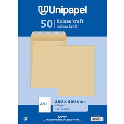 Unipapel Förpackning 50 x 90 g kraftpapper kuvert 260 x 360 mm, rak förslutningsbar påse med självhäftande självhäftande silikonremsa, övre öppning, elegant uppåtriktat papper, perfekt för Unipapel Förpackning 50 x 90 g kraftpapper kuvert 260 x 360 mm, rak förslutningsbar påse med självhäftande självhäftande silikonremsa, övre öppning, elegant uppåtriktat papper, perfekt för