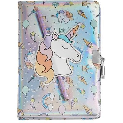 Back2Fun Hemlig dagbok med lås och 2 nycklar – skriva, rita och förvara hemligheter, inklusive penna, 80 randiga ark, A5-anteckningsbok, inbunden holografisk finish, originalgåva Back2Fun Hemlig dagbok med lås och 2 nycklar – skriva, rita och förvara hemligheter, inklusive penna, 80 randiga ark, A5-anteckningsbok, inbunden holografisk finish, originalgåva