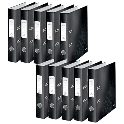 Leitz kvalitetsmapp 180°, 10-pack, A4, smal, 5,2 cm ryggbredd, laminerad gråkartong, svart, WOW-serien, 10060095 Leitz kvalitetsmapp 180°, 10-pack, A4, smal, 5,2 cm ryggbredd, laminerad gråkartong, svart, WOW-serien, 10060095