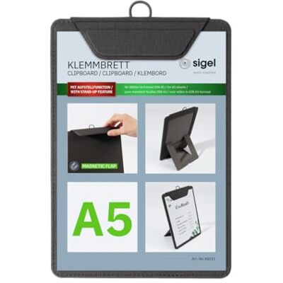 Sigel Siggel KB111 Klämbräda A5, antracit, med stativfunktion, stabil klippbräda Sigel Siggel KB111 Klämbräda A5, antracit, med stativfunktion, stabil klippbräda
