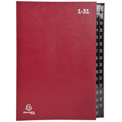 Exacompta Ref. 57035E kartong med 6 ordonatorsorterare hårt omslag svart kortinteriör digitala laminerade flikar från 1 till 31-32 fack dim 25 x 33 cm för A4 röd Exacompta Ref. 57035E kartong med 6 ordonatorsorterare hårt omslag svart kortinteriör digitala laminerade flikar från 1 till 31-32 fack dim 25 x 33 cm för A4 röd