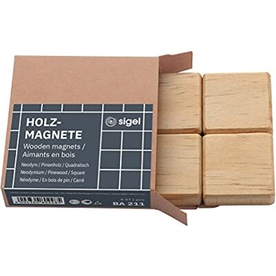 Sigel BA211 Set med 4 kraftfulla magneter, i trä, fyrkantig, neodym N42, 3,3 x 3,3 cm, beige Sigel BA211 Set med 4 kraftfulla magneter, i trä, fyrkantig, neodym N42, 3,3 x 3,3 cm, beige