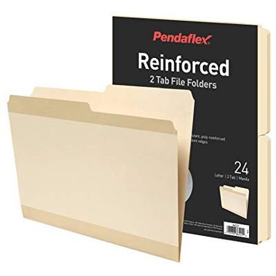 Pendaflex Förstärkta filmappar, extra hållbara, polyförstärkta kanter, manila, brevstorlek, 1/2 klippflikar, 24 per förpackning (86221) Pendaflex Förstärkta filmappar, extra hållbara, polyförstärkta kanter, manila, brevstorlek, 1/2 klippflikar, 24 per förpackning (86221)
