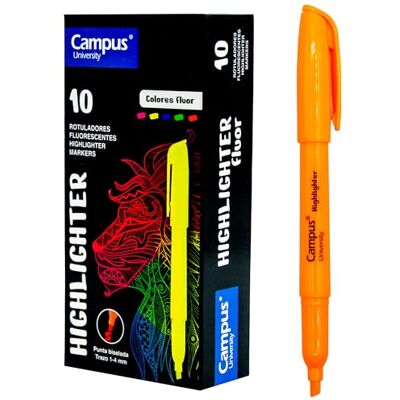 Campus Fluorescerande överstrykningspenna, markörpenna med fasad spets, 10-pack med vattenbaserad stiftare, neonfärgade markörer (orange) Campus Fluorescerande överstrykningspenna, markörpenna med fasad spets, 10-pack med vattenbaserad stiftare, neonfärgade markörer (orange)