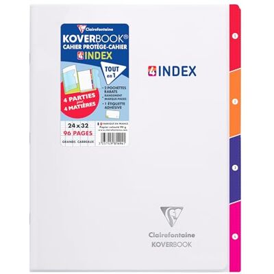 Clairefontaine 981494C Koverbook 4 INDEX piqué polypro transparent Incolore 24x32cm 96p séyès Clairefontaine 981494C Koverbook 4 INDEX piqué polypro transparent Incolore 24x32cm 96p séyès