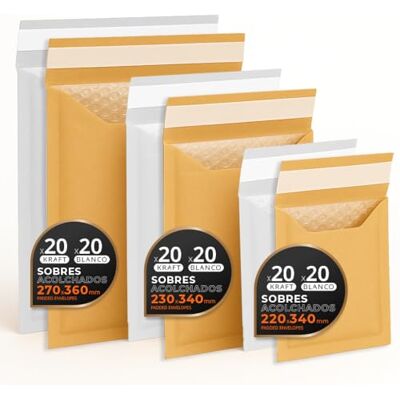 OFITURIA Vadderade postkuvert, flera storlekar (3 storlekar), kraft- och vitfärger – självhäftande förslutning – papperskuvert med inre bubbla, perfekta för försändelser, L-pack, kontorsmaterial (120 påsar) OFITURIA Vadderade postkuvert, flera storlekar (3 storlekar), kraft- och vitfärger – självhäftande förslutning – papperskuvert med inre bubbla, perfekta för försändelser, L-pack, kontorsmaterial (120 påsar)