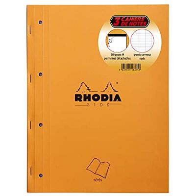 Rhodia 118315C Lot de 3 Bloc-Notes Agrafés Coté Side Orange A4 Grands Carreaux Seyès 80 Feuilles Détachables Perforation 4 Trous, Papier Clairefontaine Blanc 80 g/m Rhodia 118315C Lot de 3 Bloc-Notes Agrafés Coté Side Orange A4 Grands Carreaux Seyès 80 Feuilles Détachables Perforation 4 Trous, Papier Clairefontaine Blanc 80 g/m