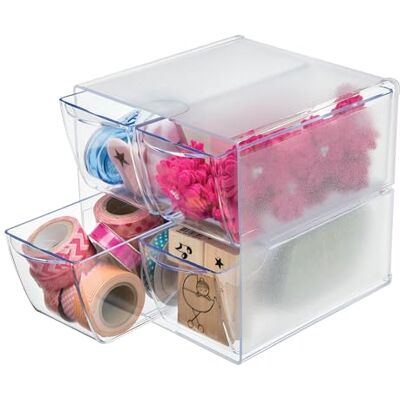 Deflecto stapelbar kuborganisatör, skrivbord och hantverk, 4 lådor, genomskinliga, avtagbara lådor och avdelare, 15 cm B x 15 cm H x 18 cm D (350301CR) Deflecto stapelbar kuborganisatör, skrivbord och hantverk, 4 lådor, genomskinliga, avtagbara lådor och avdelare, 15 cm B x 15 cm H x 18 cm D (350301CR)