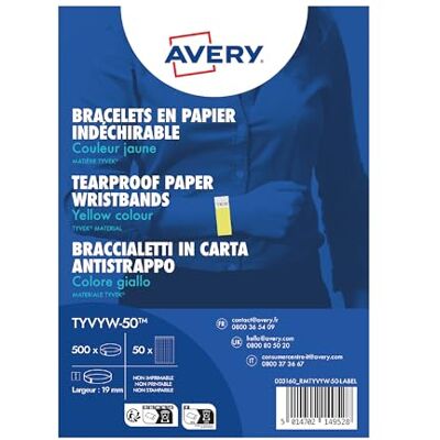 Avery 500 neon gul rivsäker Tyvek® pappersarmband Avery 500 neon gul rivsäker Tyvek® pappersarmband