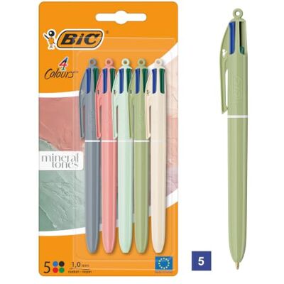 BIC 4 färger mineraltoner kulpennor medium punkt (1,00 mm) – blandade tunnfärger, paket med 5 BIC 4 färger mineraltoner kulpennor medium punkt (1,00 mm) – blandade tunnfärger, paket med 5